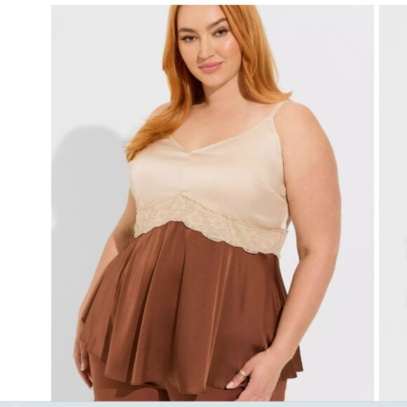 Torrid Babydol Satin Lace Trim Cami Top Root Beer Brown Tan NWT Size 3X 22 - 24 - Picture 1 of 12